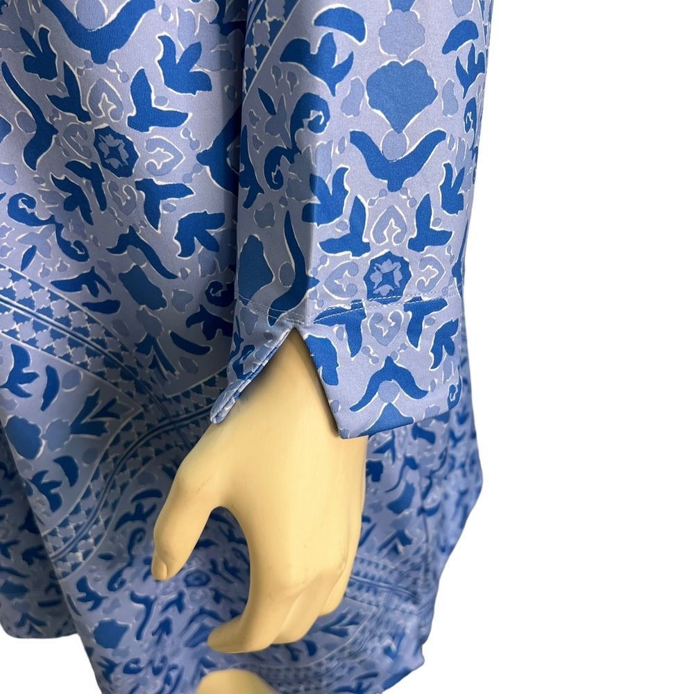 Blue Patterned Long-Sleeve Shirt Dress - Picture 5 of 9